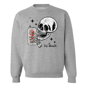 Womens Diet Coke Til Death Skull Lover Gift Ash Gray Crewneck Sweatshirt S (New)